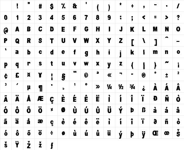 Muddled Condensed Bold Character Map Muddled Condensed Bold Character Map