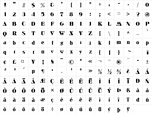 Multivac Bold Character Map