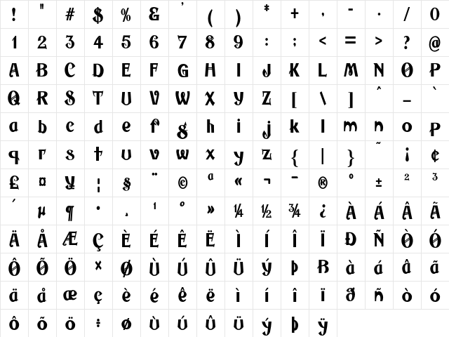 Murevo Condensed Bold Character Map Murevo Condensed Bold Character Map