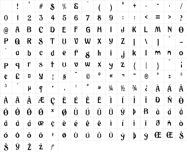 Murevo Condensed Regular Character Map