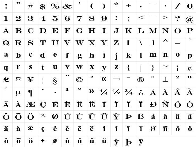 Muritania Expanded Regular Character Map