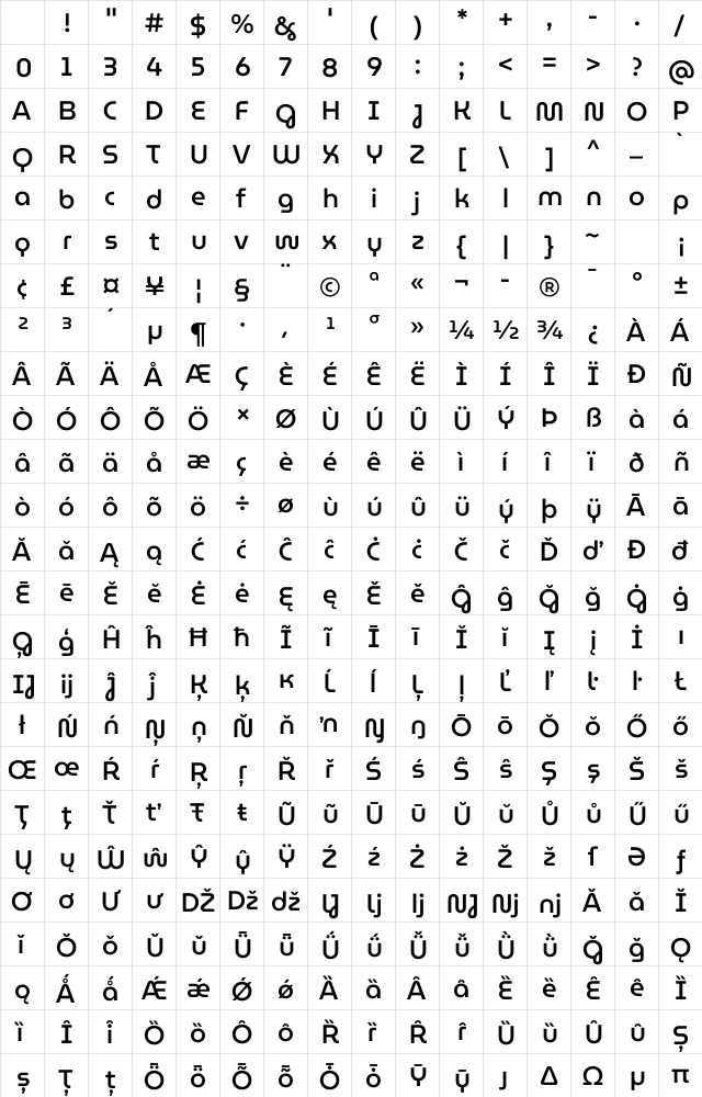 MuseoModerno Medium Regular Character Map MuseoModerno Medium Regular Character Map
