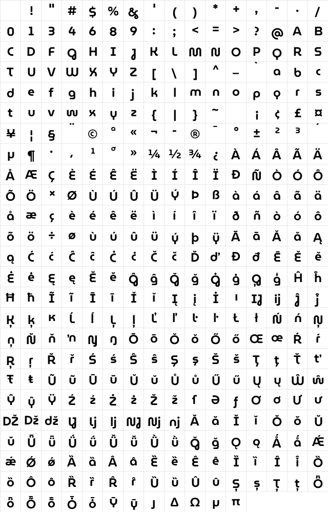 MuseoModerno SemiBold Regular Character Map MuseoModerno SemiBold Regular Character Map