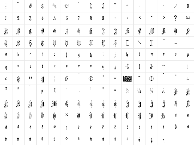 Music Hall Regular Character Map