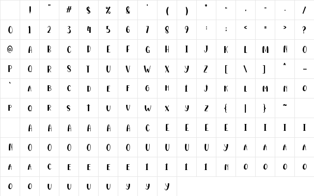 Monday Fiesta Regular Character Map Monday Fiesta Regular Character Map