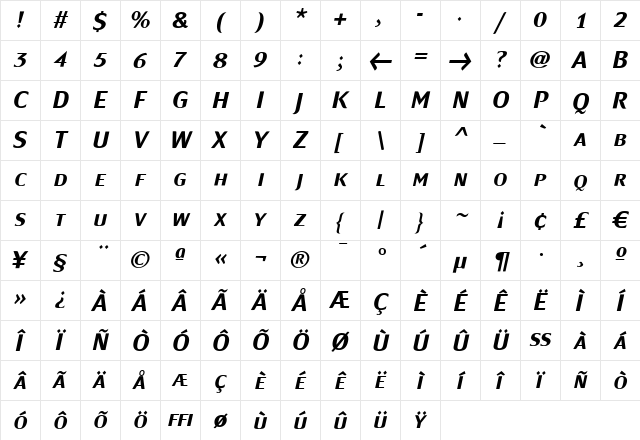 MondialPlus Bold Italic Caps Regular Character Map MondialPlus Bold Italic Caps Regular Character Map