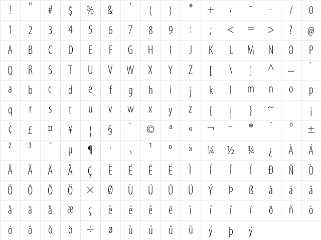 Myriad Pro Light Condensed Character Map Myriad Pro Light Condensed Character Map