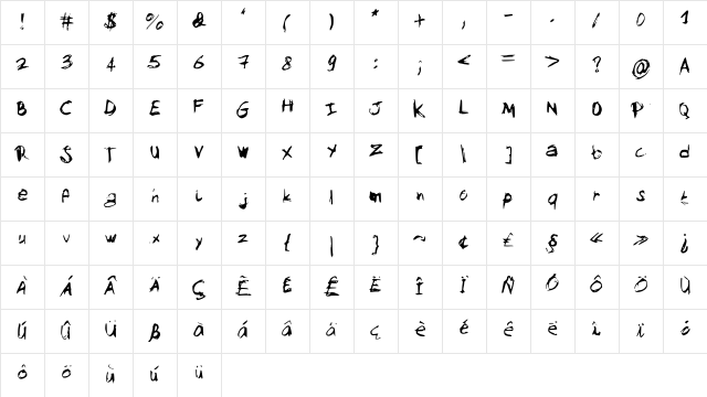 MySketchFont Medium Character Map