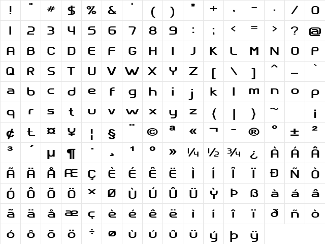 Nanton Expanded Bold Character Map