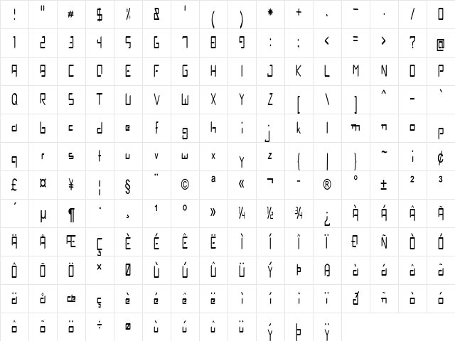Narxus Condensed Regular Character Map