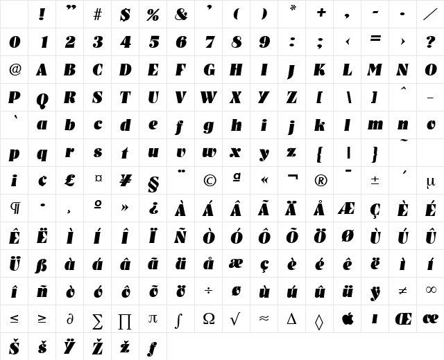Nashville-Serial-Heavy RegularItalic Character Map
