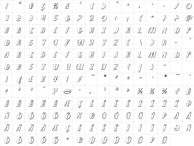 Nathan Brazil 3D Italic Italic Character Map