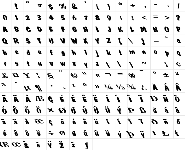 NaturalBorn Bold Character Map