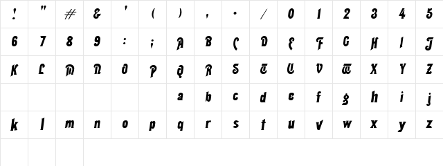 Nebraska Oblique Character Map