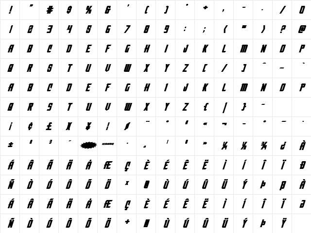 Nemesis Enforcer Bold Expanded Italic Bold Italic Character Map