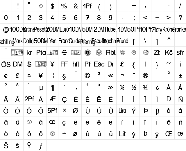 Money Becker Normal Character Map
