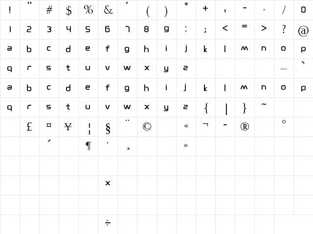 neon Regular Character Map