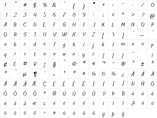 Nerio Bold Italic Character Map Nerio Bold Italic Character Map