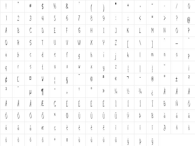 Nerio Extra-condensed Regular Character Map Nerio Extra-condensed Regular Character Map