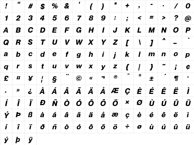 Neue Montreal Bold Italic Character Map