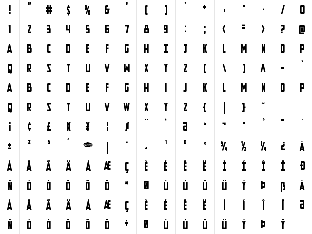 New Comic Title Condensed Condensed Character Map