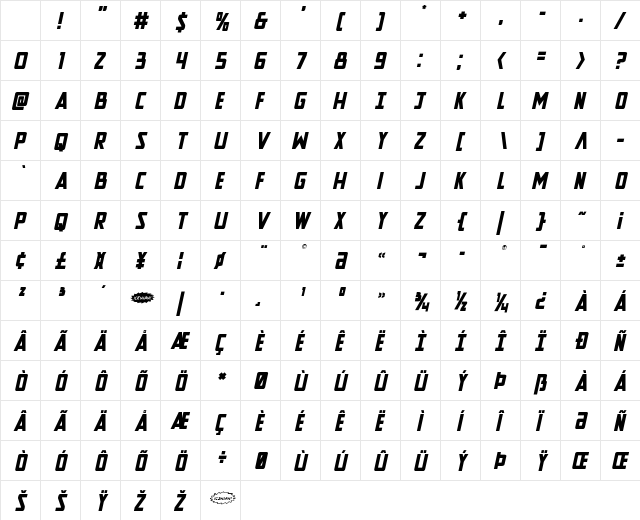 New Comic Title Italic Character Map