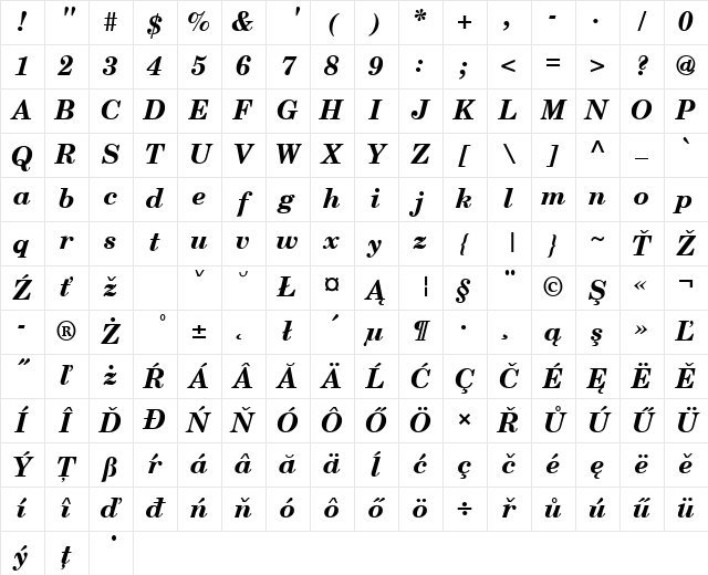 NewBrunswick Bold Italic Character Map