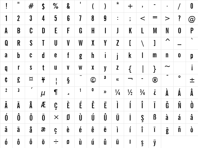 NewsGoth BdXCn BT Bold Character Map