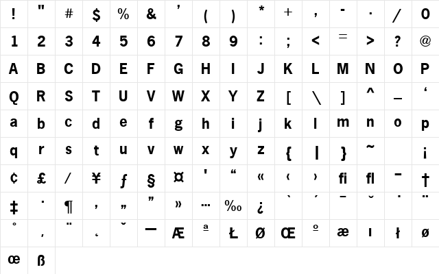 News Gothic Bold Character Map