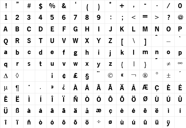 NewsGothicTwo Bold Character Map