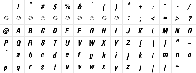 Newside FP Italic Character Map Newside FP Italic Character Map