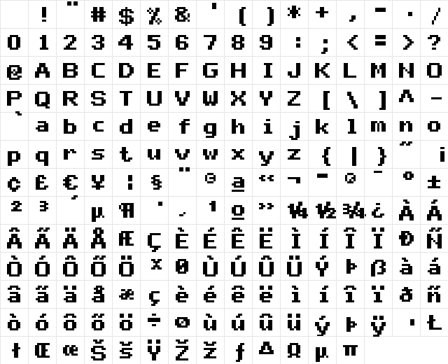 mono 07_65 Regular Character Map