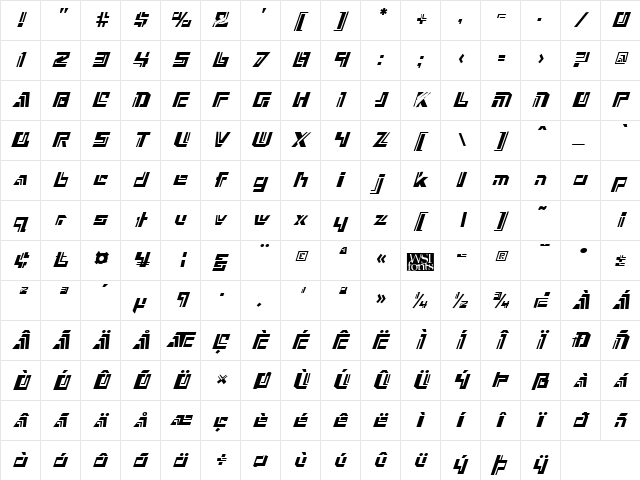 Nexxus Italic Character Map