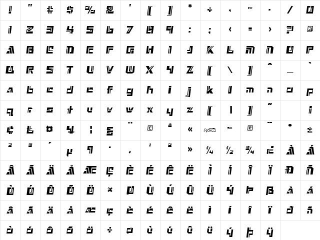Nexxus Regular Character Map