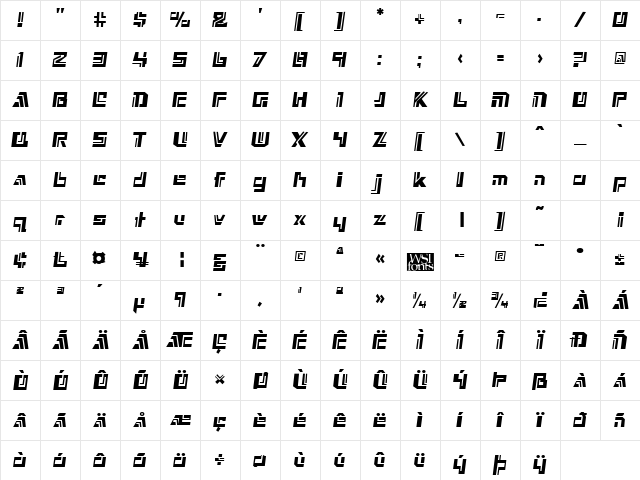 Nexxus Regular Character Map