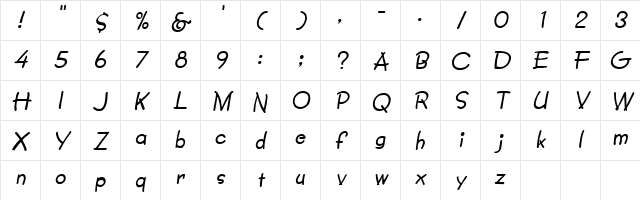 Nicety Oblique Character Map
