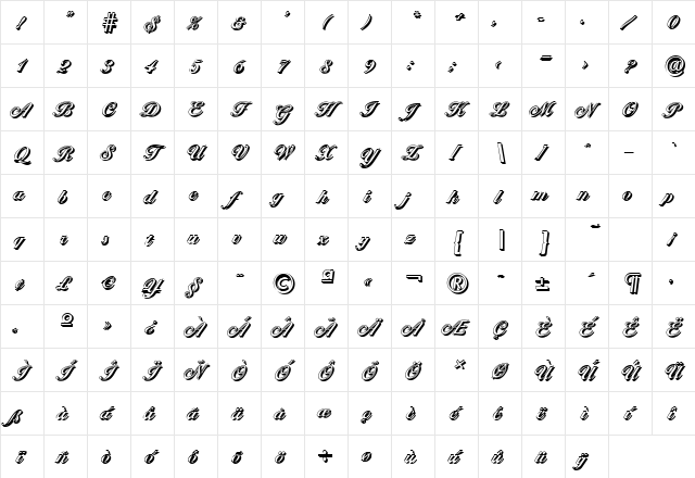 NicholasBeckerShadow Bold Character Map