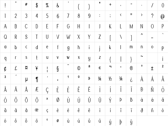 Nickel Condensed Regular Character Map Nickel Condensed Regular Character Map