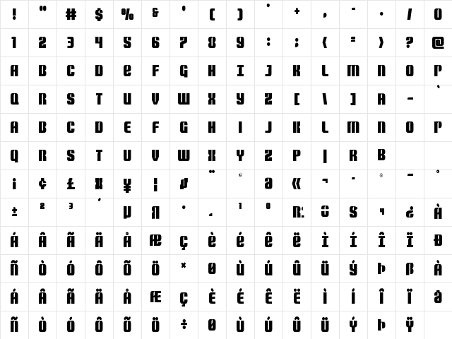 Nightwraith Condensed Condensed Character Map