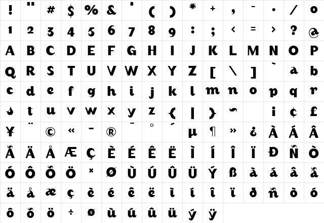 AugustBoldAlternate Regular Character Map AugustBoldAlternate Regular Character Map