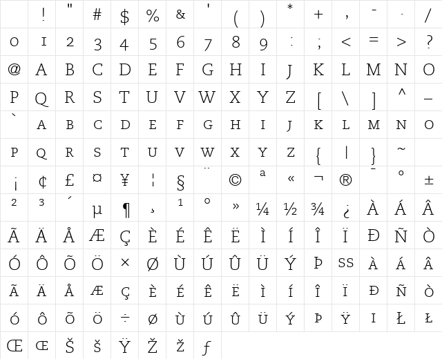 Monologue Light Caps SSi Light Small Caps Character Map