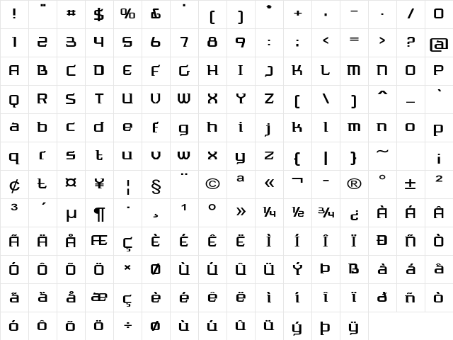 Nixo Expanded Bold Character Map Nixo Expanded Bold Character Map