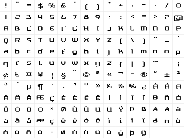 Nixo Extra-expanded Bold Character Map Nixo Extra-expanded Bold Character Map