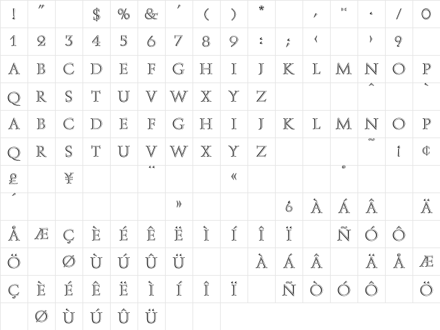 AugusteaOpenPlain Regular Character Map