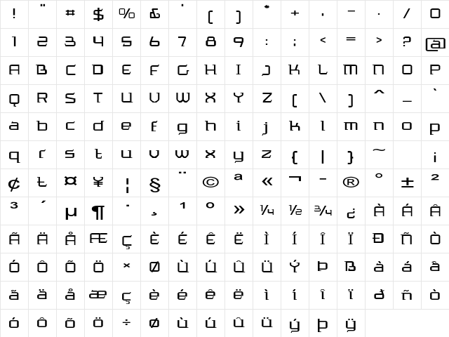 Nixo Extra-expanded Regular Character Map Nixo Extra-expanded Regular Character Map