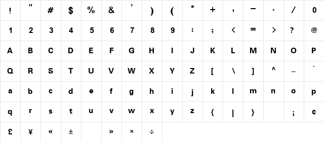 Nizar BBC Kurdish Bold Character Map