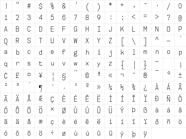 NK57 Monospace Condensed Light Character Map NK57 Monospace Condensed Light Character Map