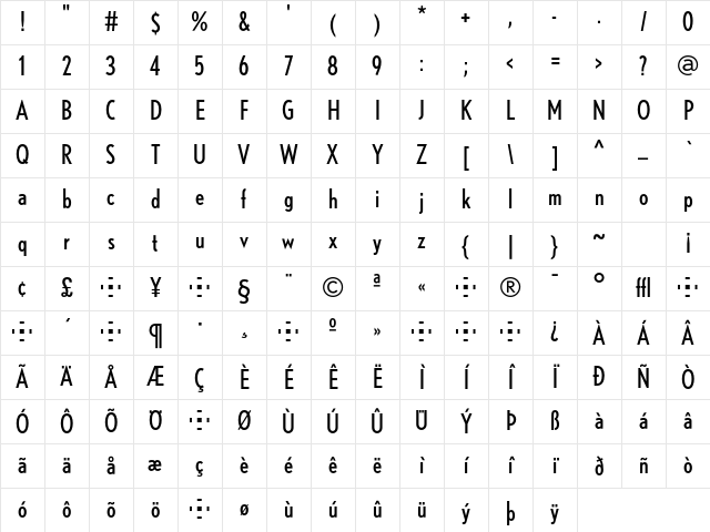 Nobel RegularCondensed Character Map