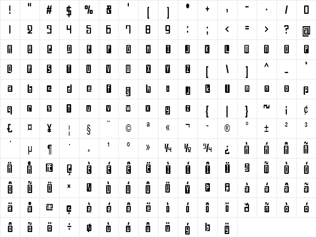 Noggle Condensed Regular Character Map