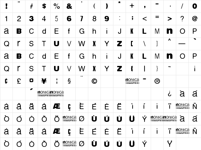Nordica Regular Character Map